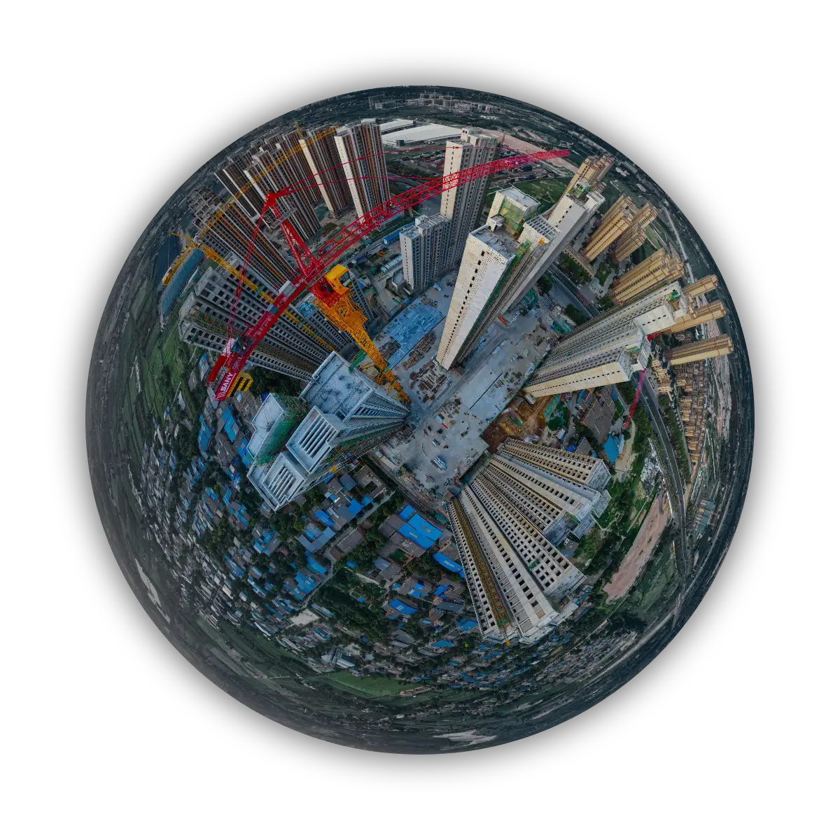 Aerial 360-degree view of a construction site in China, photographed by Tuomas Harjumaaskola.